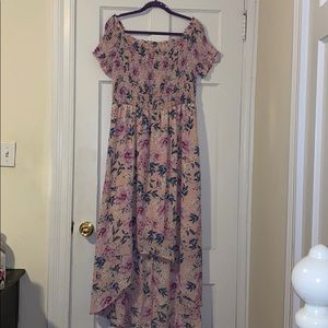 Pink Floral High Low Maxi Dress
